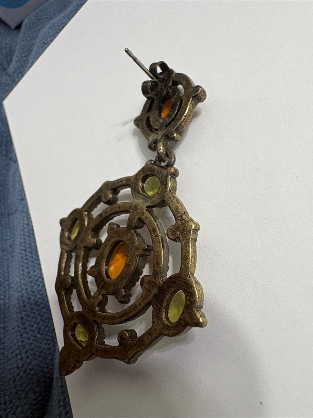 Vintage-Inspired Olive and Amber Drop Earrings - Women Jewelry - Picture 2 of 2